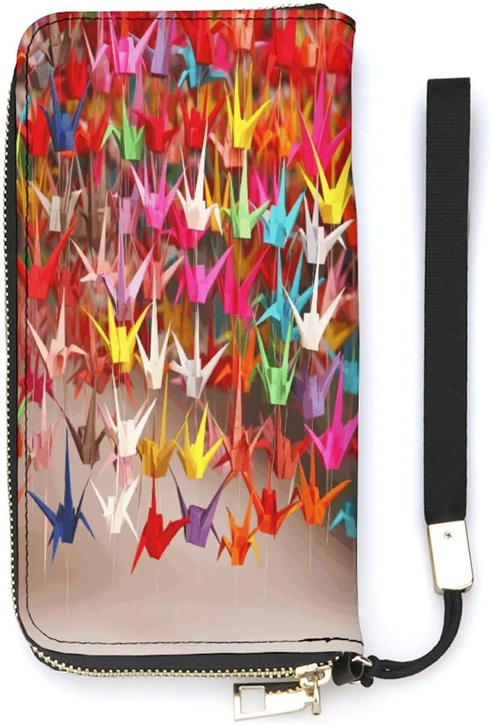 Pu Leather Wallet, Origami Paper Cranes Print Large Capacity Wallet Long Wallet for Women Handheld Clutch Wallet Modern Women's Wallet