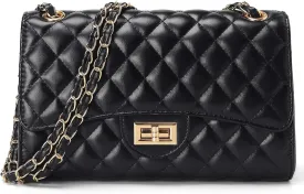 Quilted Leather Crossbody Bags for Women Trendy Ladies Shoulder Purse Satchel HandBag with Chain Strap