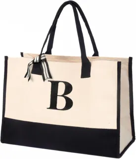 Salt Earth 100% Cotton Personalized Everyday Canvas Initial Tote Bag for Women, Monogrammed Large Utility Bag for Beach