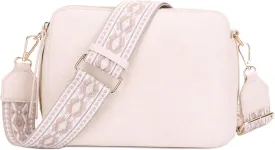 SG SUGU Triple Compartment Crossbody Bag for Women Trendy Vegan Leather Shoulder Bag with 2 inch Wide Guitar Strap