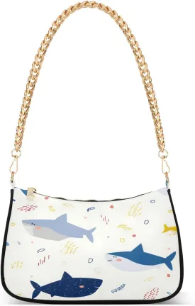 Shoulder Bags for Women Shark Line Pattern Hobo Tote Handbag Small Clutch Purse with Zipper Closure