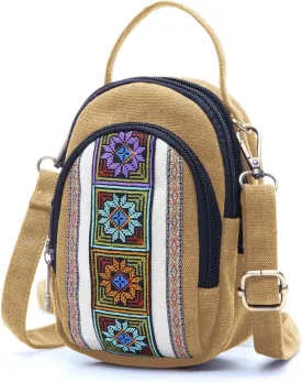 SILKAREA Canvas Small Crossbody Bag Cell Phone Purse for Women Embroidered Shoulder Bag Handbags Wallet Bag Pouch