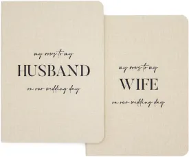 Slim Vow Books (Set of 2 - Design 3) - Soft Cream Canvas Linen Textured Cover Wedding Vow Booklets, Ceremony Speech Promise Notebook Journal, Gift for Newly Engaged Couple, 48 Lined Pages, 5.75" x 4"