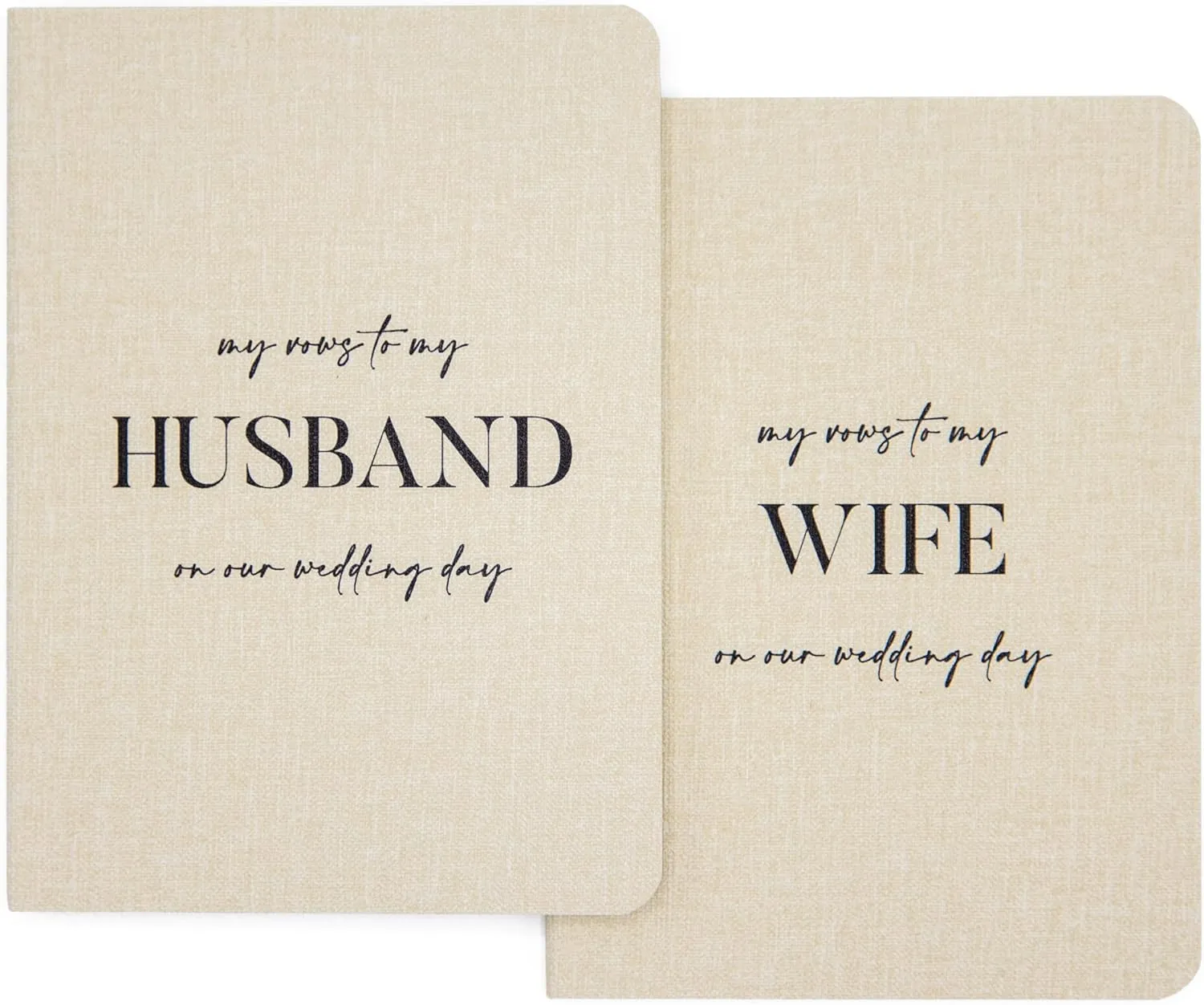 Slim Vow Books (Set of 2 - Design 3) - Soft Cream Canvas Linen Textured Cover Wedding Vow Booklets, Ceremony Speech Promise Notebook Journal, Gift for Newly Engaged Couple, 48 Lined Pages, 5.75" x 4"