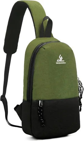 Small Sling Backpack Unisex Shoulder Bag, Sling Bag Crossbody Purse for Women, Mens Crossbody Bag, Black-Army Green
