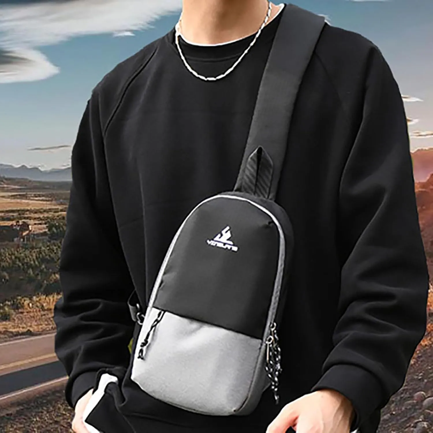 Small Sling Backpack Unisex Shoulder Bag, Sling Bag Crossbody Purse for Women, Mens Crossbody Bag, Black-Army Green
