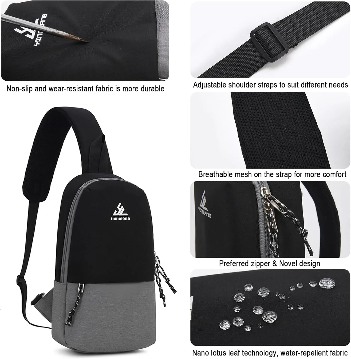 Small Sling Backpack Unisex Shoulder Bag, Sling Bag Crossbody Purse for Women, Mens Crossbody Bag, Black-Army Green
