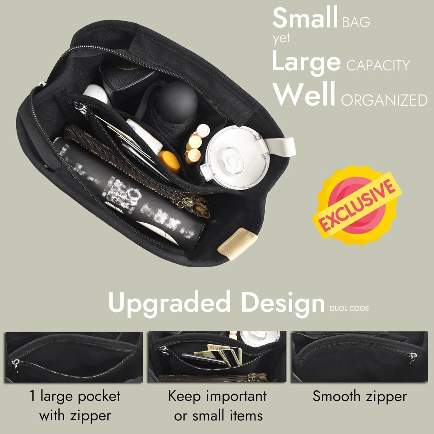 Small Tote Bag for Women, Upgraded Canvas Tote Bag with Zipper Pocket Compartments, Mini Cute Crossbody Bag Handbag