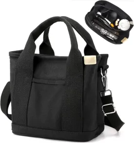Small Tote Bag for Women, Upgraded Canvas Tote Bag with Zipper Pocket Compartments, Mini Cute Crossbody Bag Handbag