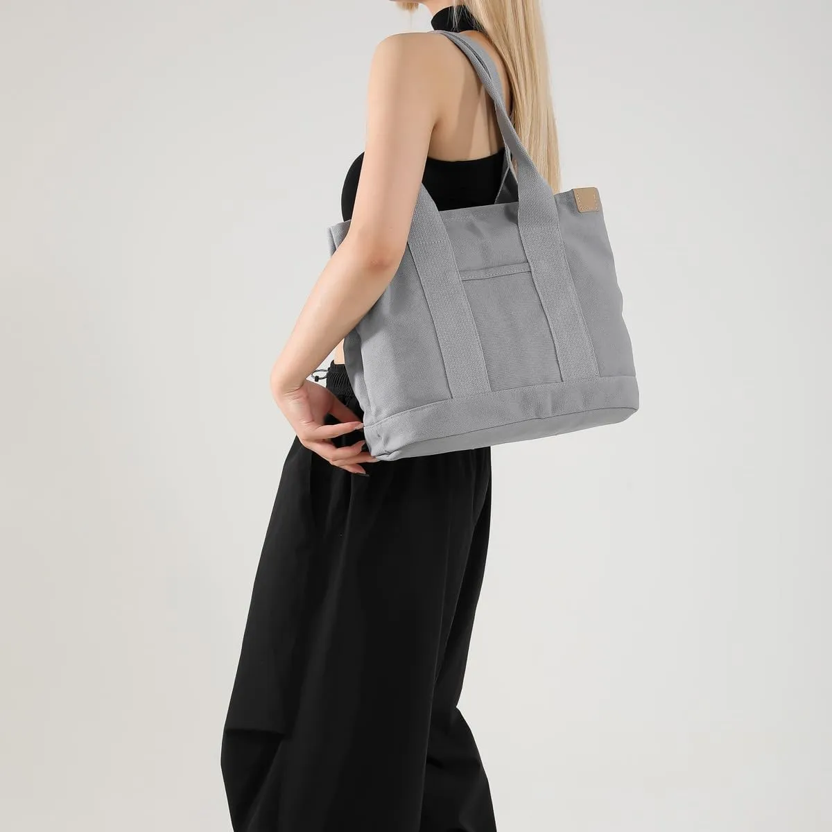 Small Tote Bag with Zipper, 2024 Canvas Multi-Pocket Crossbody Bag Shoulder Bag Satchel Hobo Bag Messenger Bag