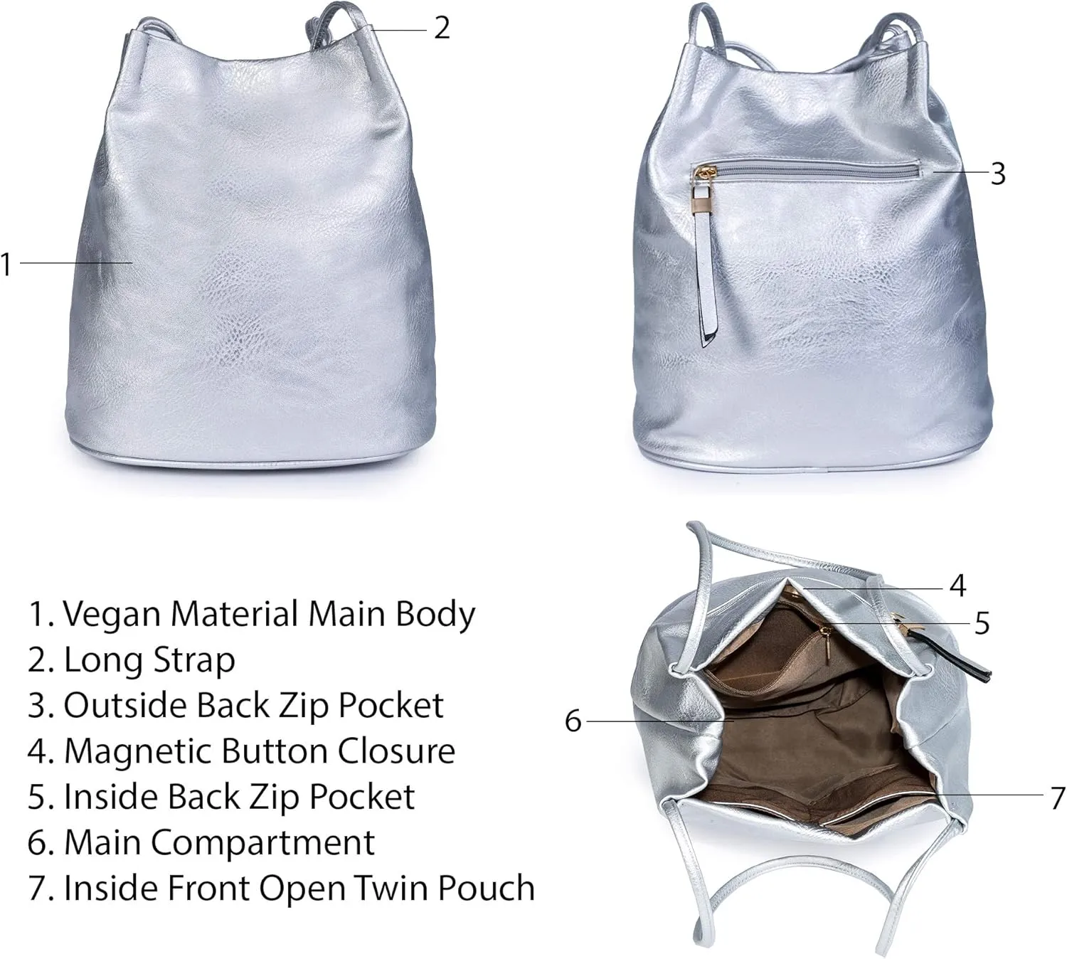 Soft Vegan Leather Hobo Bucket Shoulder Bag for Women  Medium Purse with Magnetic Opening  Delilah