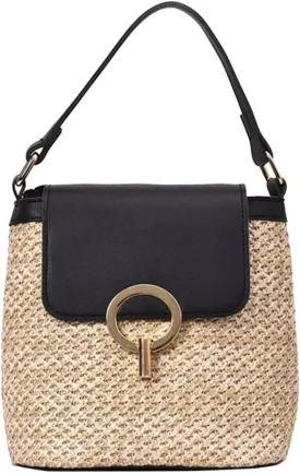 Straw Weave Women Ladies Bucket Handbags Summer Beach Shoulder Bags Lap Purse (A, One Size)