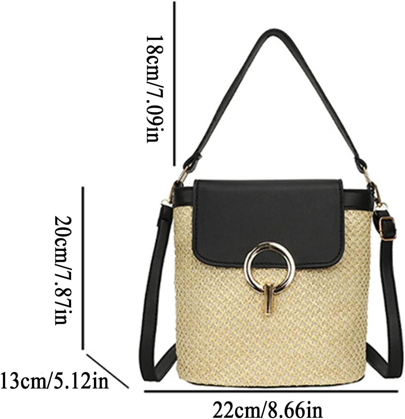 Straw Weave Women Ladies Bucket Handbags Summer Beach Shoulder Bags Lap Purse (A, One Size)