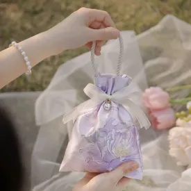 Style Flower Canvas Drawstring Bag, Large Capacity Festive Sugar Bag Bucket Bag Drawstring Bag Jewelry Pouches