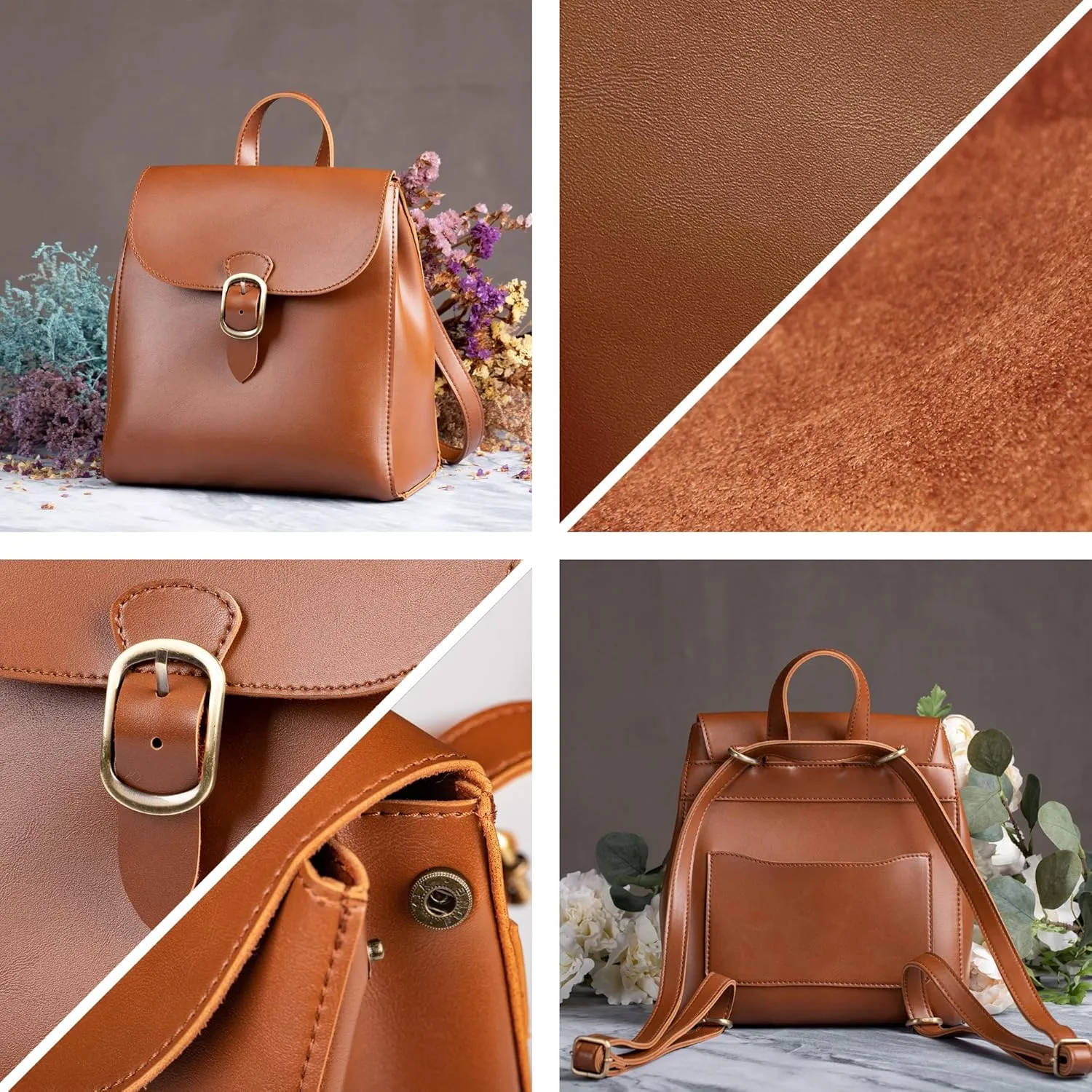 SUNLIGHT LEAVES Simple Vegan Leather Flap 3 Way Convertible Backpack For Women Classic Vintage Faux Leather Fashion Daypack (Green)
