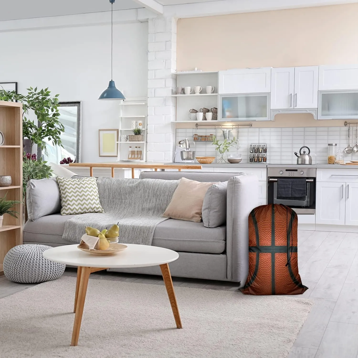 Swono Basketball Large Dirty Clothes Laundry Bag for Laundry Basket Hamper, Ball Leather Game Sports Machine Washable Dirty Clothes Organizer, Oxford Cloth, Black Red Orange