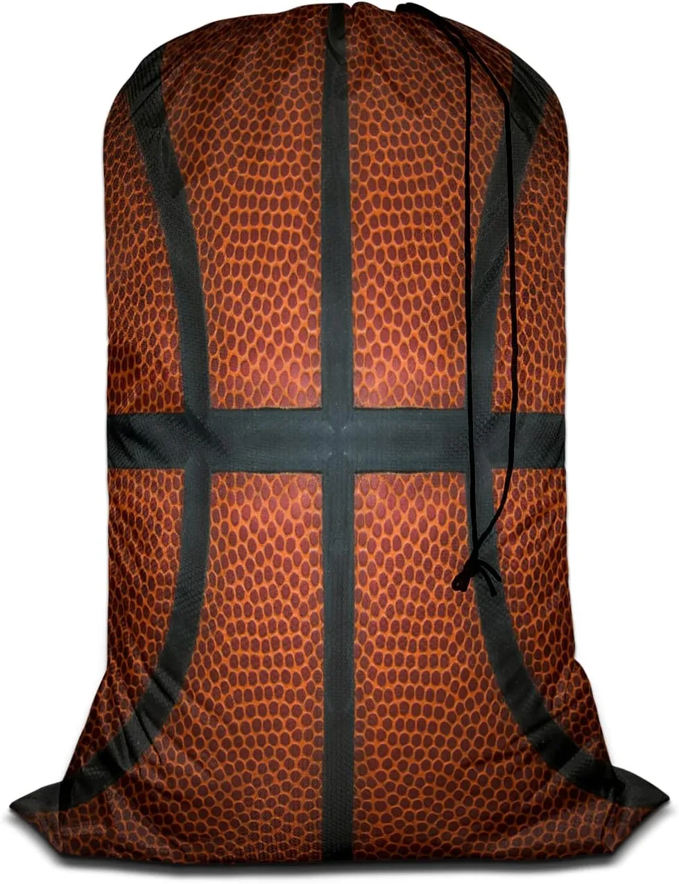 Swono Basketball Large Dirty Clothes Laundry Bag for Laundry Basket Hamper, Ball Leather Game Sports Machine Washable Dirty Clothes Organizer, Oxford Cloth, Black Red Orange