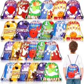 Talltalk 24 Pcs Bowling Party Drawstring Backpack Bowling Ball Bag Cute Colorful Sport Gym Drawstring Yoga Bag for Men Women Boys Girls Kids