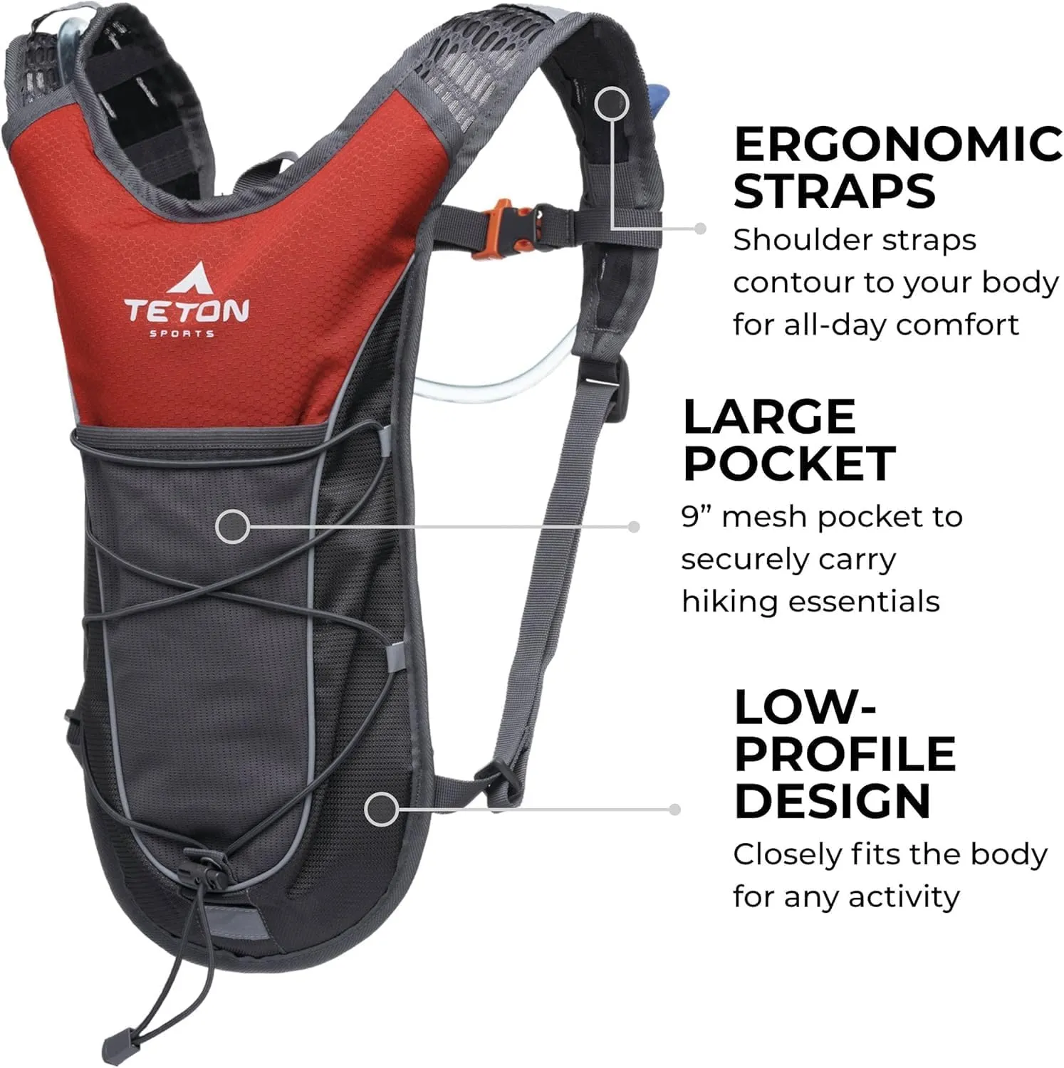 Teton Trailrunner Hydration Backpack, Hydration Pack for Hiking, Running, Cycling, Biking. Lightweight Vest for Men and Women. Sewn-in Rain Cover, 2L Water Bladder Included