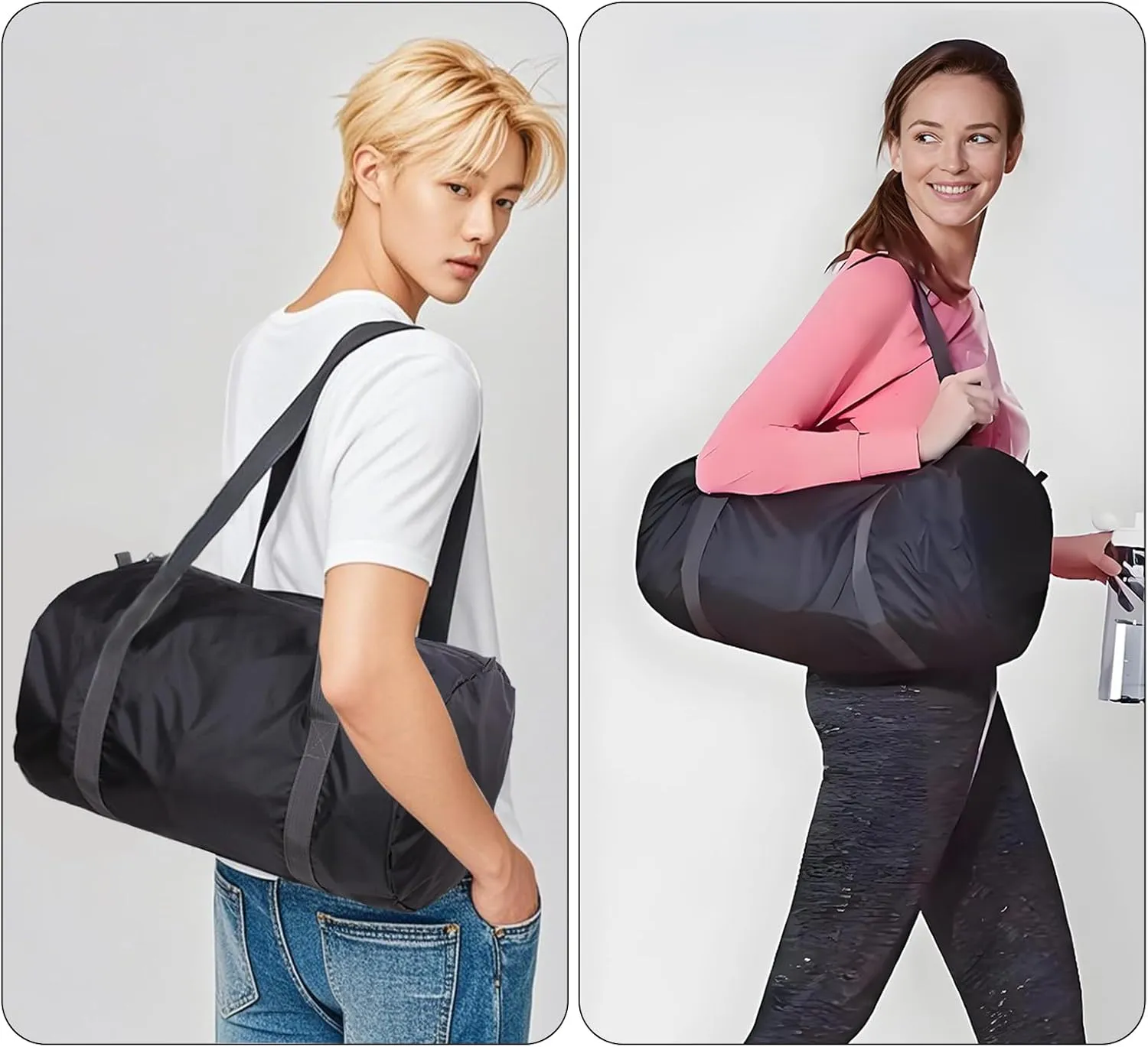 Travel Bag Foldable,Portable Lightweight Gym Bag,Sports Duffel Bags for Women&Men - for Camp, Fitness, and Short tours, shopping (Black, M)