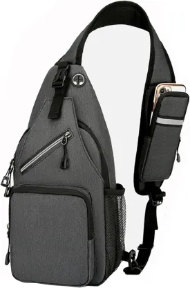 Travel Sling Bag for Men, Crossbody Sling Backpack Waterproof Large Shoulder Sling bag with Earphone Hole, Men's Crossbody Bag Lightweight Chest Bag for Hiking, Running (Deep Grey)