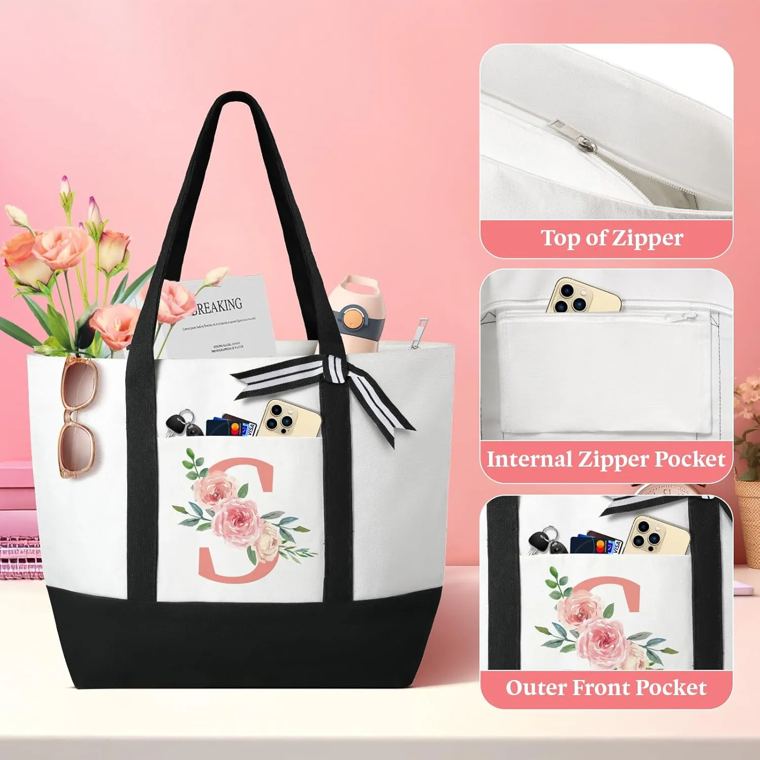 TRSODD Mothers Day Gifts for Mom Large Tote Bag and Makeup Bag Birthday Gifts for Women Wife Grandma Daughter Sister Friends Bridesmaid C
