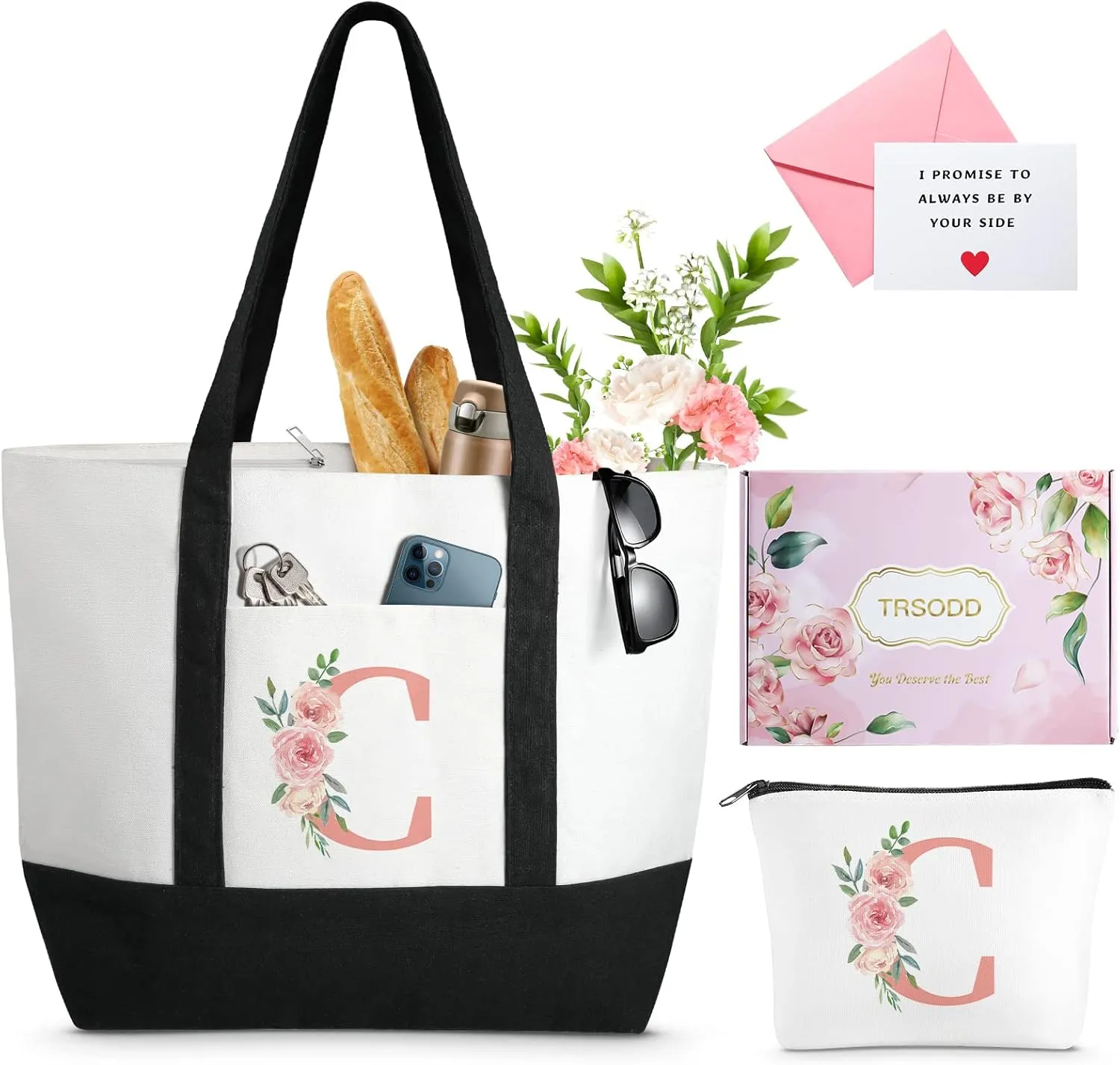 TRSODD Mothers Day Gifts for Mom Large Tote Bag and Makeup Bag Birthday Gifts for Women Wife Grandma Daughter Sister Friends Bridesmaid C