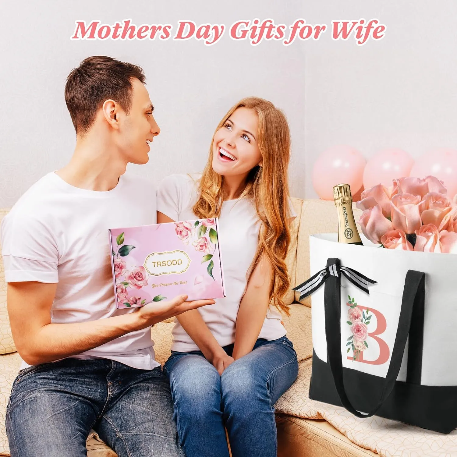 TRSODD Mothers Day Gifts for Mom Large Tote Bag and Makeup Bag Birthday Gifts for Women Wife Grandma Daughter Sister Friends Bridesmaid C