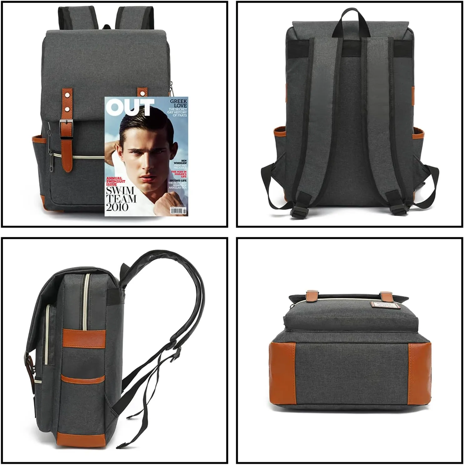 UGRACE Slim Business Laptop Backpack Casual Daypacks College Shoulder Bag for Men Women, Tear Resistant Unique Travelling Backpack Fits up to 15.6 Inch Laptop in Charcoal Black