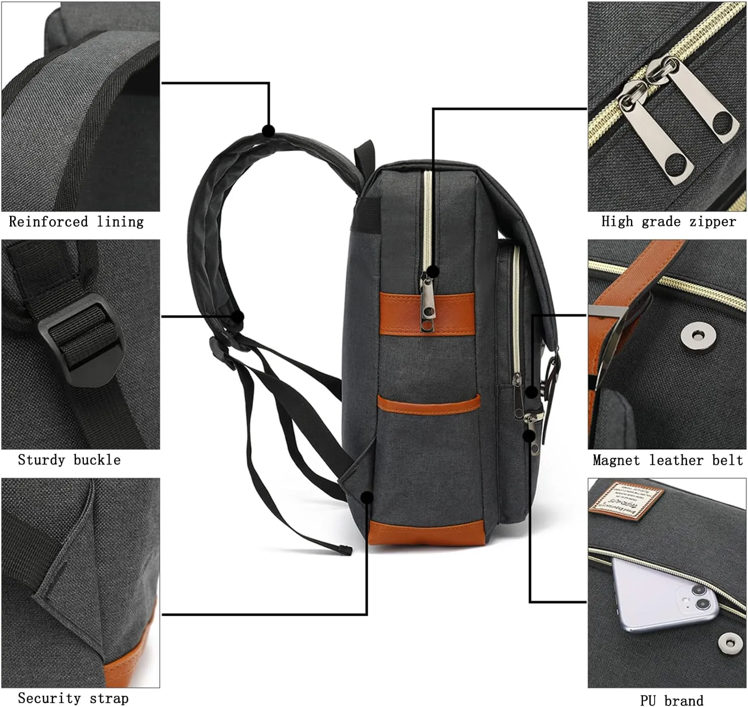 UGRACE Slim Business Laptop Backpack Casual Daypacks College Shoulder Bag for Men Women, Tear Resistant Unique Travelling Backpack Fits up to 15.6 Inch Laptop in Charcoal Black
