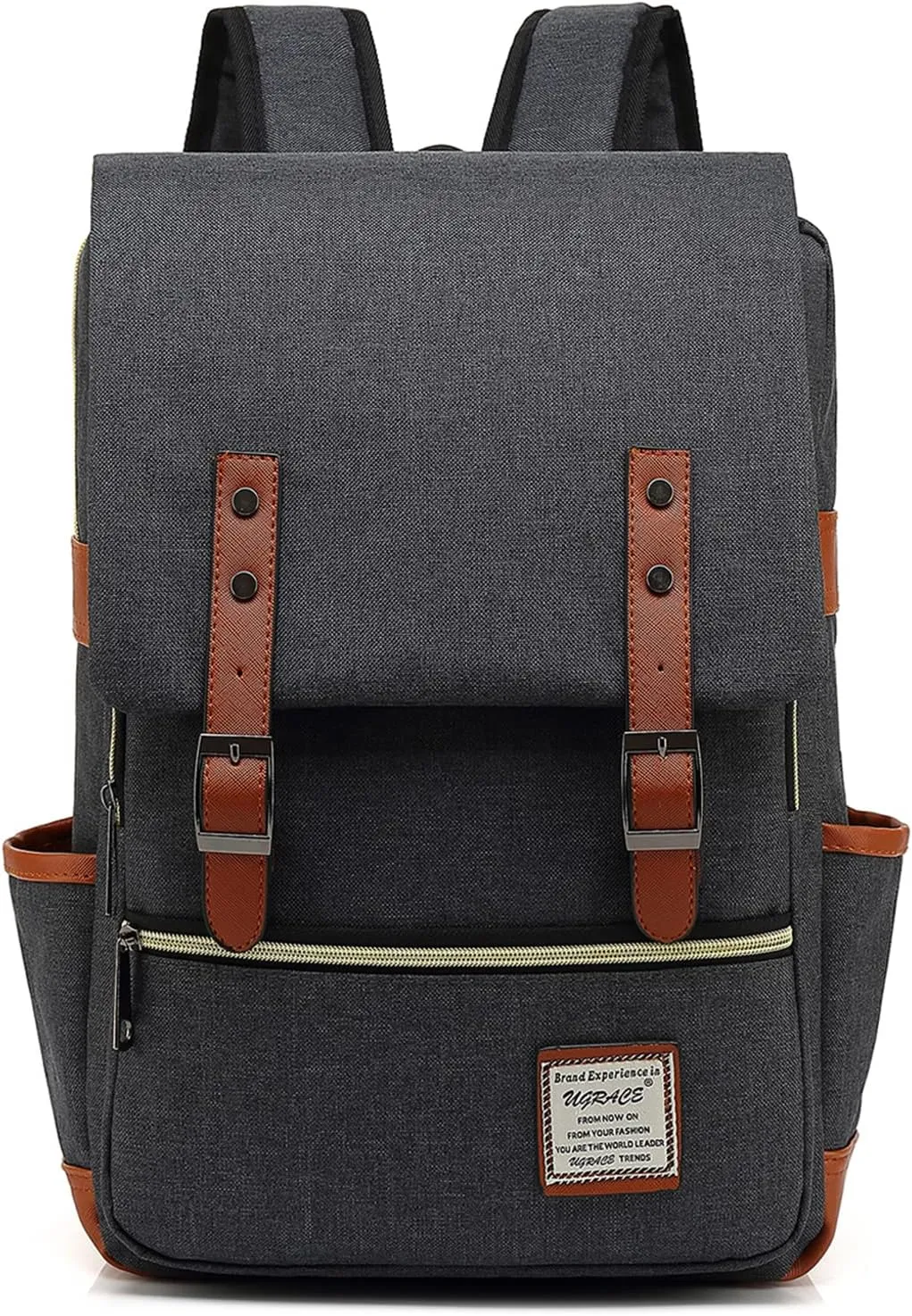 UGRACE Slim Business Laptop Backpack Casual Daypacks College Shoulder Bag for Men Women, Tear Resistant Unique Travelling Backpack Fits up to 15.6 Inch Laptop in Charcoal Black