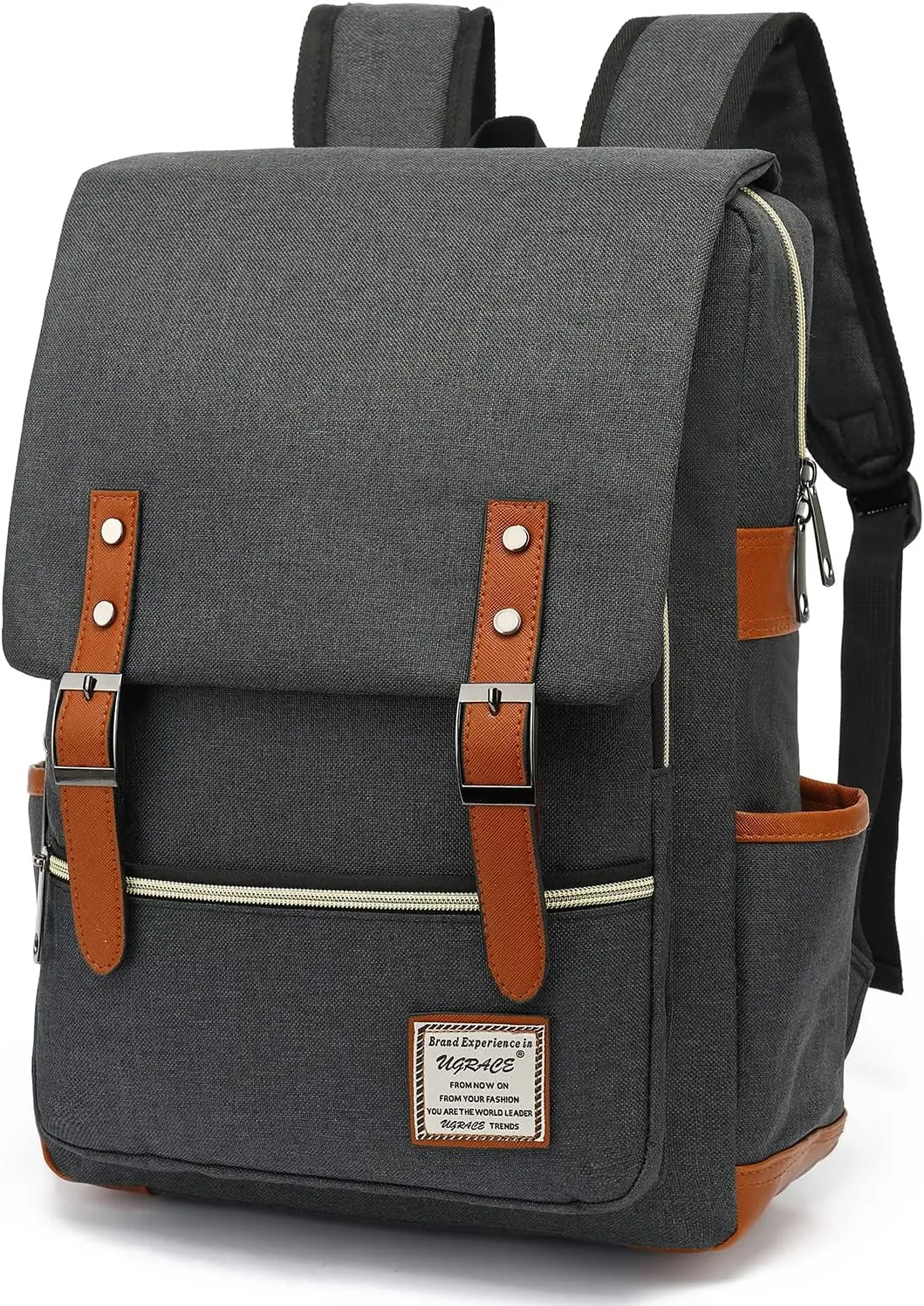 UGRACE Slim Business Laptop Backpack Casual Daypacks College Shoulder Bag for Men Women, Tear Resistant Unique Travelling Backpack Fits up to 15.6 Inch Laptop in Charcoal Black