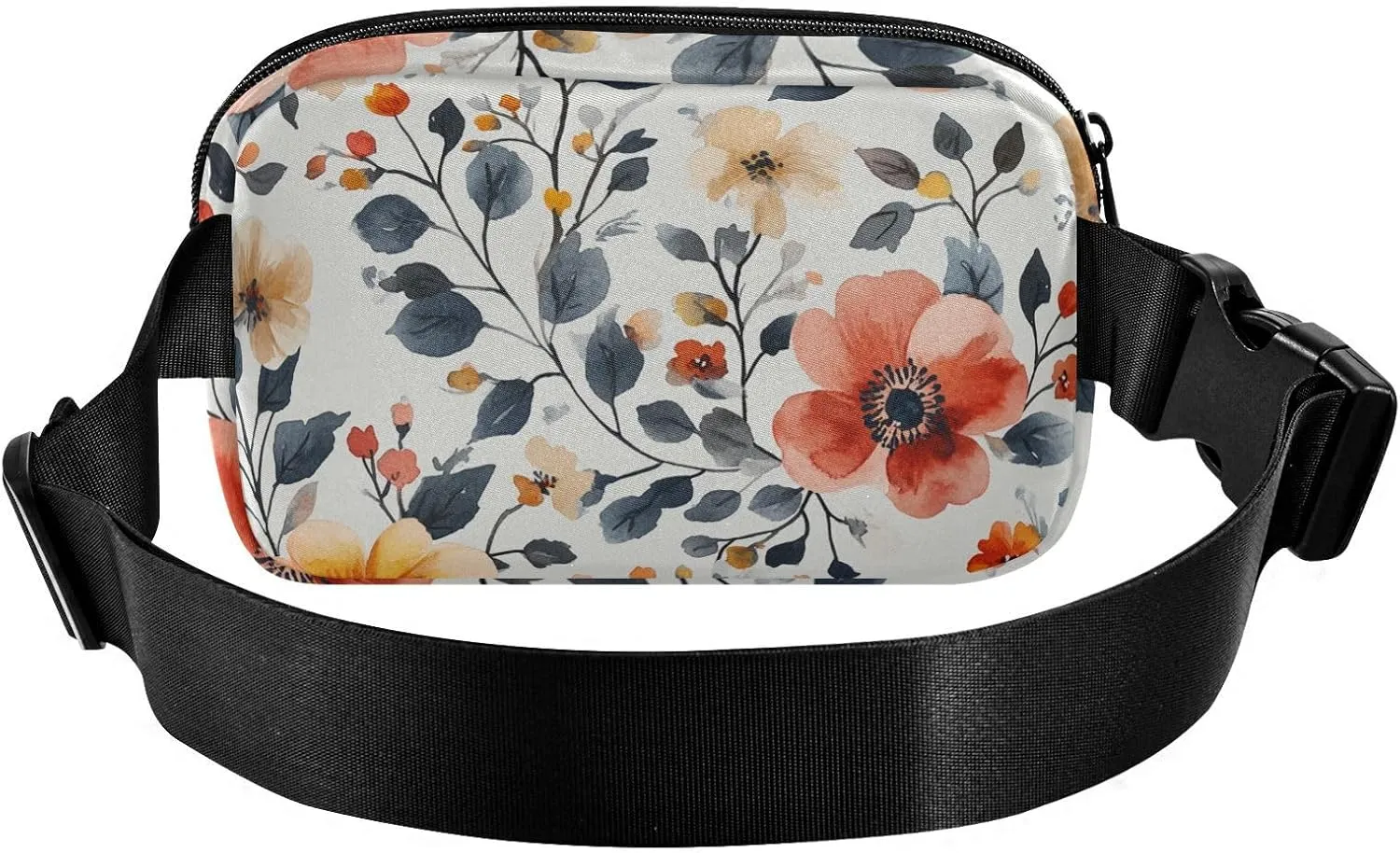 Waist Pack Crossbody Passport Bag, Autumn Flowers Peonies Orchid Oberonia Gray, Women Men Waterproof Sling Chest Bags with Adjustable Strap Fanny Packs for Workout Running Hiking