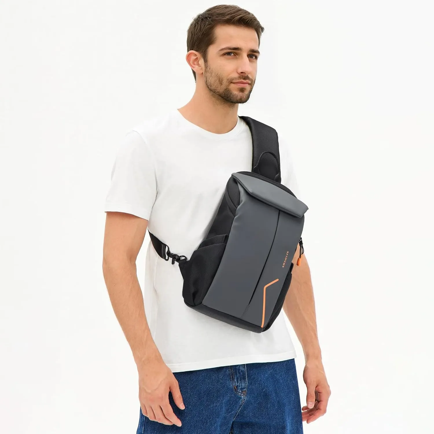 Waterproof Crossbody BagChest Bag for Mens Sling Backpack Large Travel Shoulder Bag with Chest Phone Holder