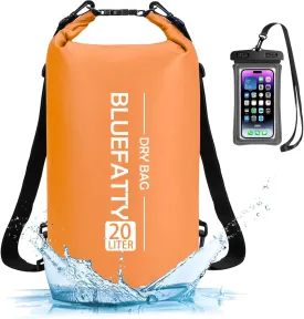 Waterproof Dry Bag Floating Roll Top Dry Backpack for Kayaking, Rafting, Boating, SUP, Fishing with IPX8 Waterproof Phone Case, Orange, 20L