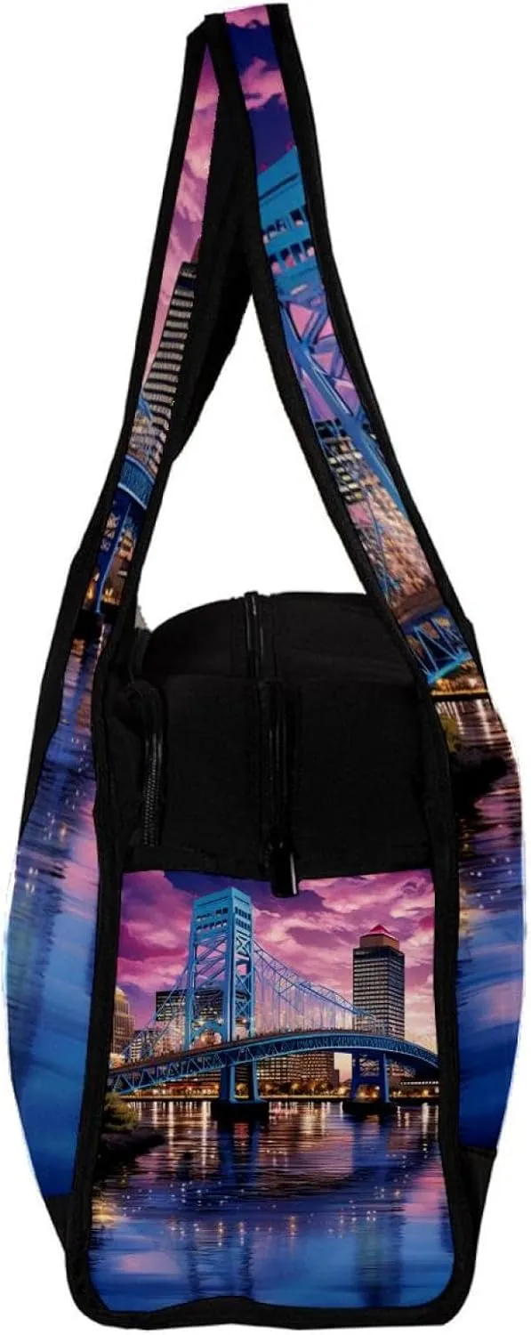 Weekender Travel Bag,Small Gym Bag,Urban Cityscape Bridge Office Buildings,Gym Duffle Bag