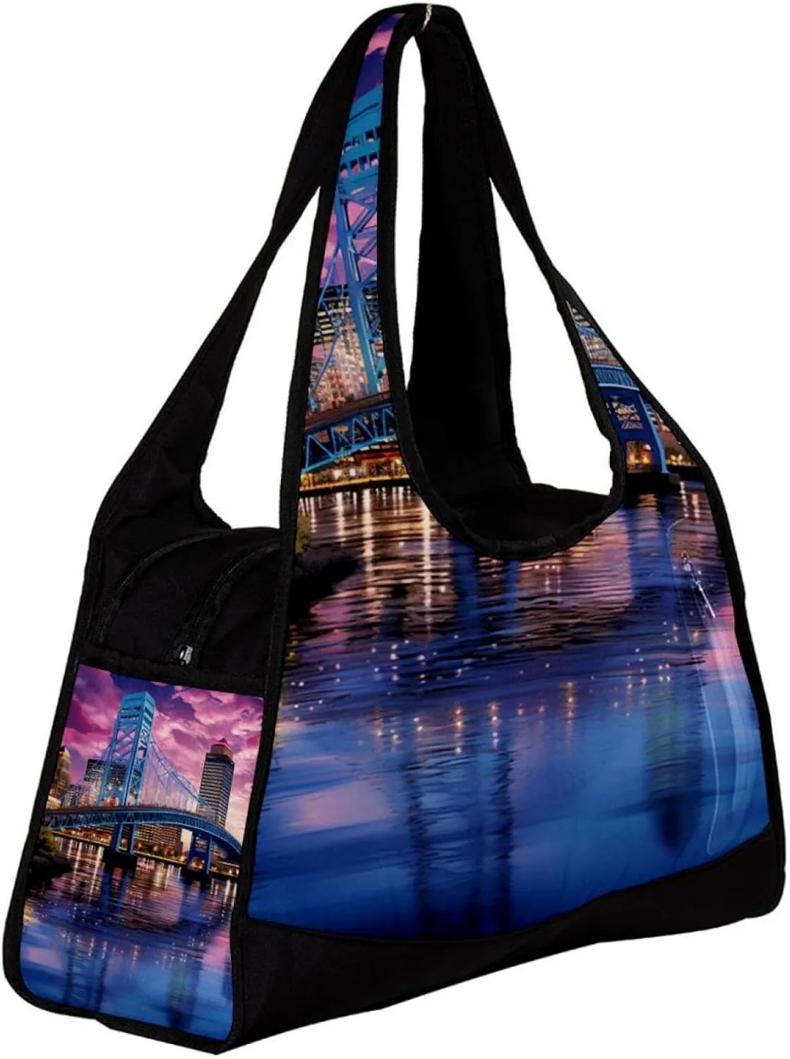 Weekender Travel Bag,Small Gym Bag,Urban Cityscape Bridge Office Buildings,Gym Duffle Bag