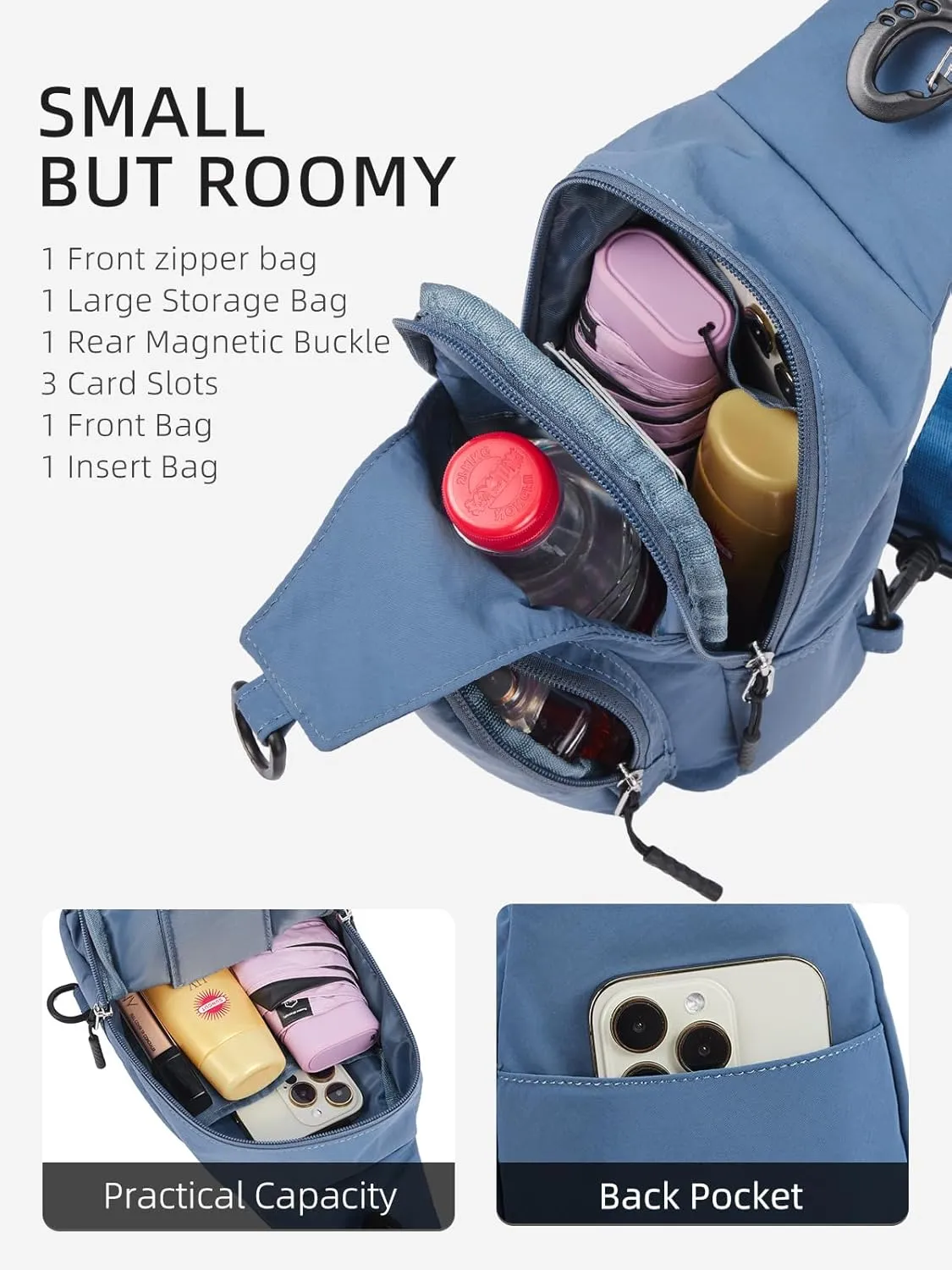 WESTBRONCO Small Sling Bag for Women Nylon Crossbody Sling Backpck Lightweight for Travel Casual Daily