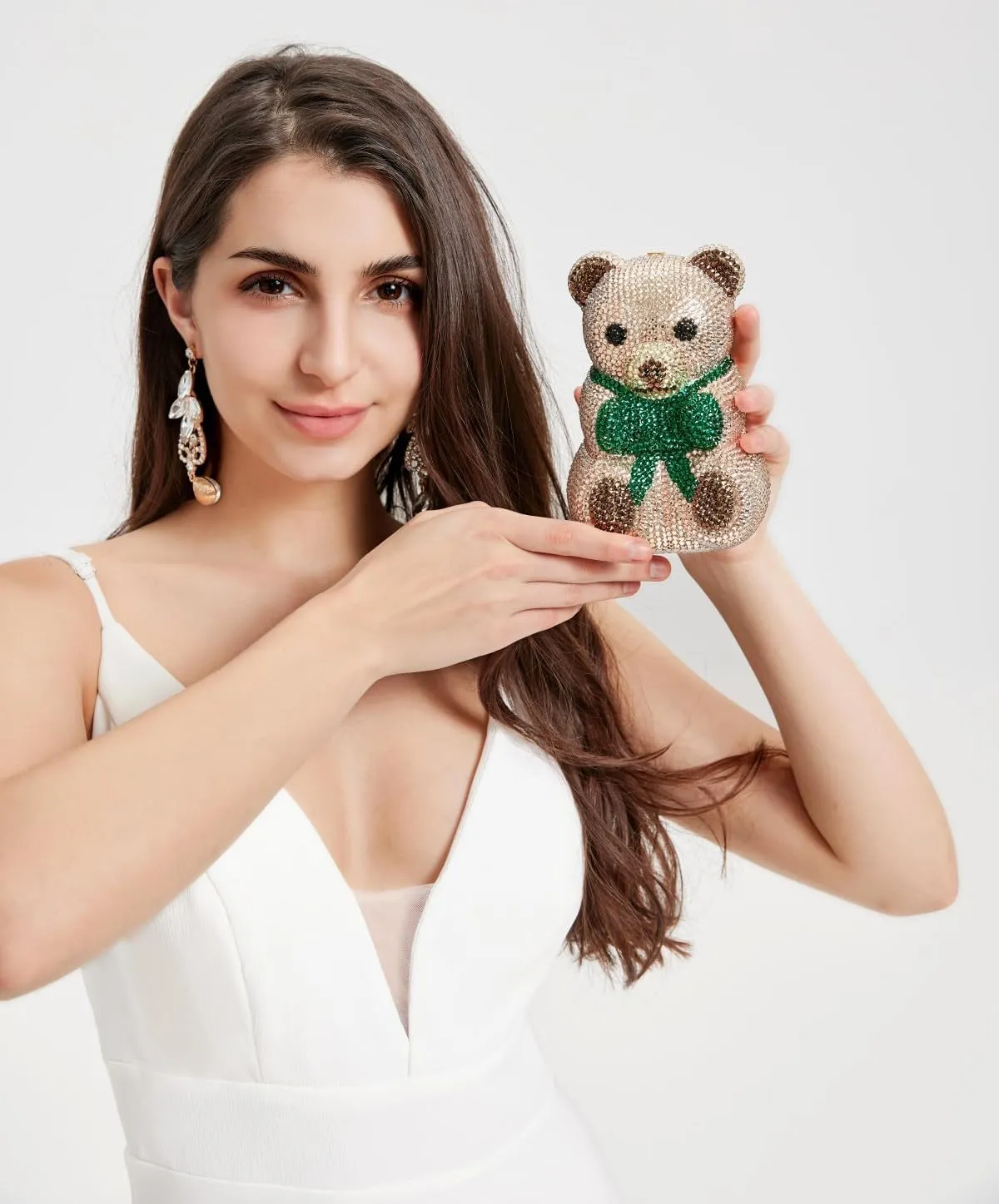 Women Cute Bear Evening Clutch Shiny Rhinestone Handbag Luxury Crystal Purse for Banquet Wedding Party Prom
