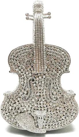 Women Mini Violin Evening Bag Sparkling Rhinestones Clutch Wedding Party Banquet Purse
