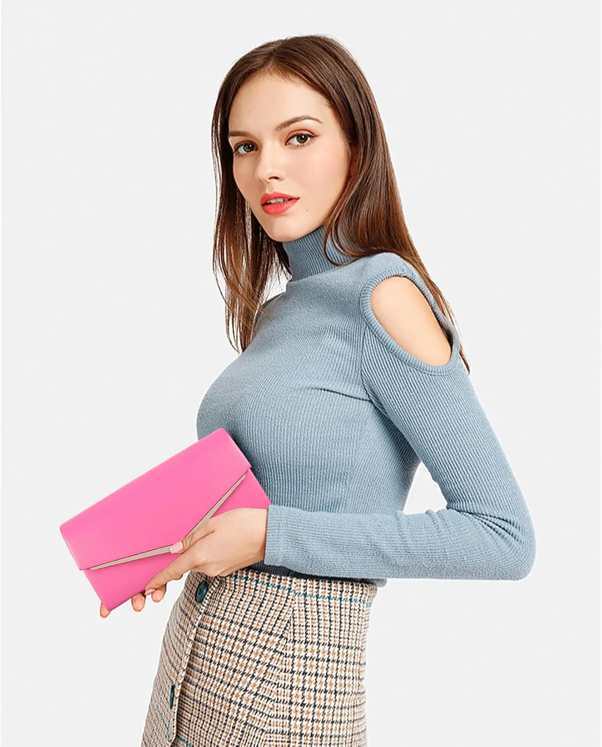 Womens Evening Handbag Vegan Leather Ladies Envelope Clutch Classic Elegant Purse Bags