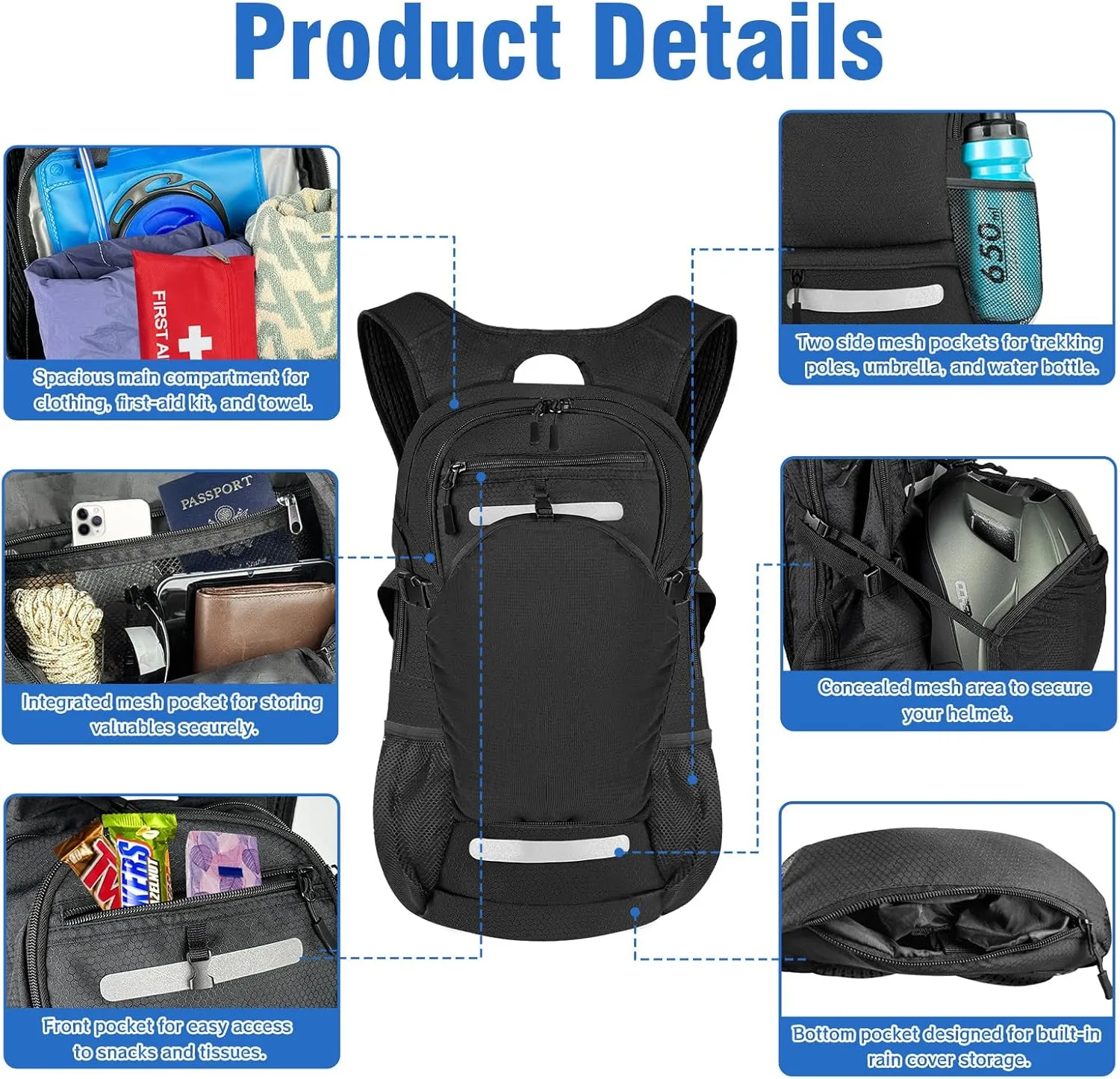 Zavothy 18L Water-Resistant Hydration Backpack Suit for 2L/3L Water Bladder  Hidden Helmet Compartment & Detachable Rain Cover  Lightweight Insulated Daypack for Cycling, Camping, Hiking (Men/Women)